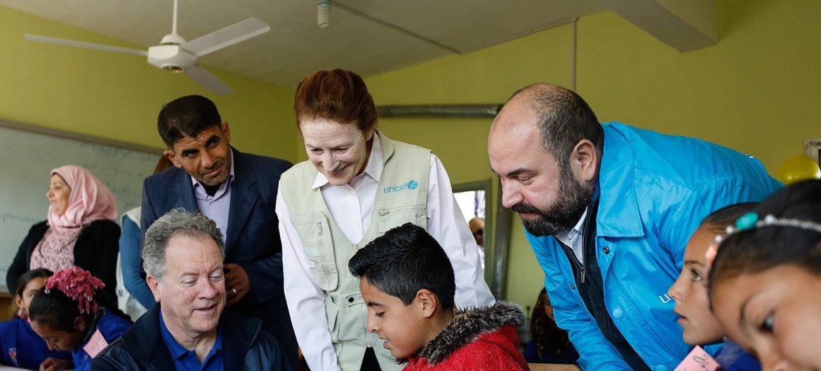 UNICEF Executive Director Henrietta Fore and World Food Programme Executive Director David Beasley visit school children in Idlib, North West Syria (02/03/2020)