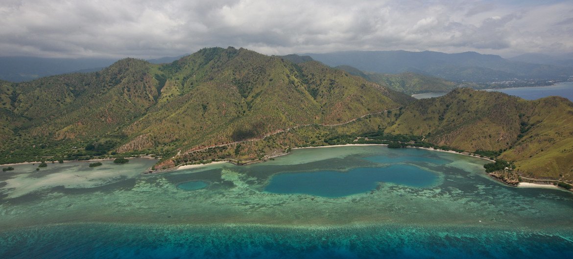 Vista aérea da região perto de Díli, em Timor-Leste