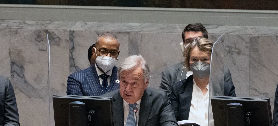 António Guterres falou ao Conselho de Segurança sobre suas visitas à Rússia e à Ucrânia. 