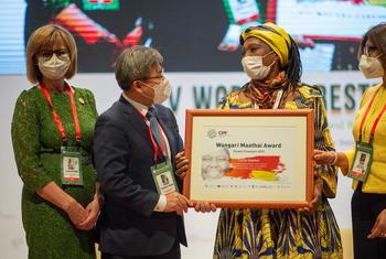 L'activiste camerounaise Cécile Ndjebet, lauréate du prix Wangari Maathai Forest Champions 2022.