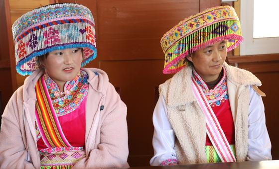 Women of the Lisu ethnic minority, from Yunnan province, China, in traditional dress.