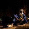Abdou Salam Djibril, a displaced man from Tessit, in his tent at an informal camp near Gao in Mali.
