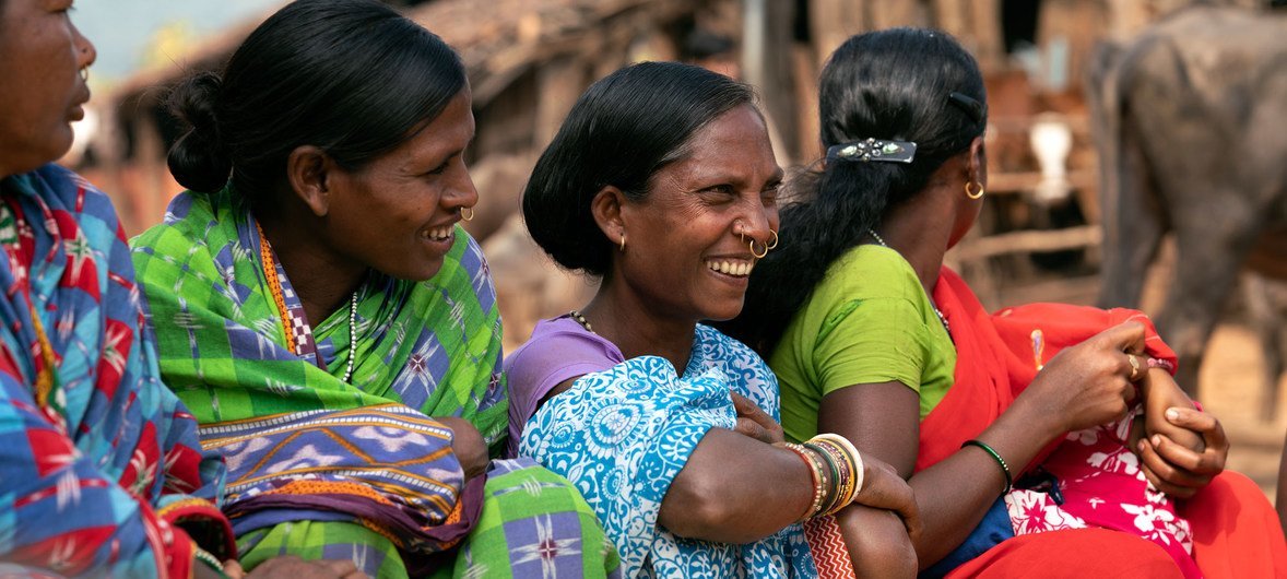 Women in a self-help group meeting in Bhatajhari Village, India. 