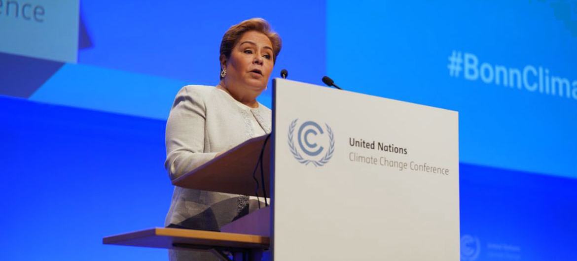 UN Climate Change Executive Secretary Patricia Espinosa addresses the opening of the Bonn Climate Change Conference.