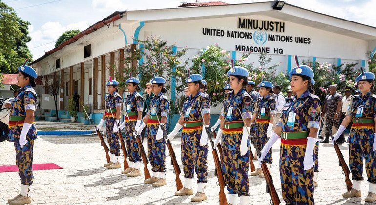 United Nations women police officers from Bangladesh on parade in Haiti.   