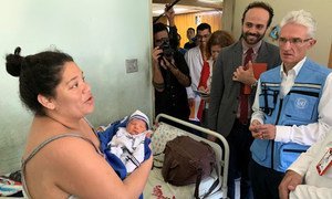 Mark Lowcock (right), Under-Secretary-General for Humanitarian Affairs and Emergency Relief Coordinator, pays a visit to a hospital that serves one million people in a Caracas neighborhood in Venezuela.