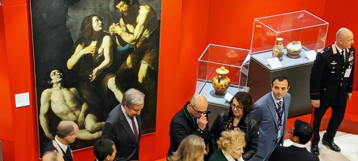 Secretary-General António Guterres at the unveiling of “Recovered art: the art of saving art”. (7 January 2020)