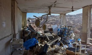 A hospital for women and children in Idlib, Syrian Arab Republic, lies severely damaged by air strikes that came in the early morning hours.