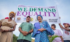 The UN Deputy Secretary-General, Amina Mohammed (center right) joins a march in support of International Women's Day in Port Moresby in Papua New Guinea.