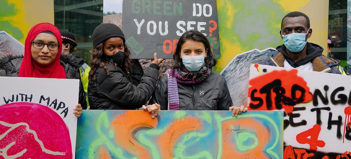 Youth activists protest climate change in in London, UK.