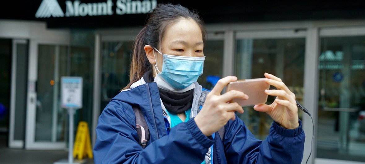 A nurse at the Mount Sinai hospital in Harlem, New York, where patients with COVID-19 are being treated. 