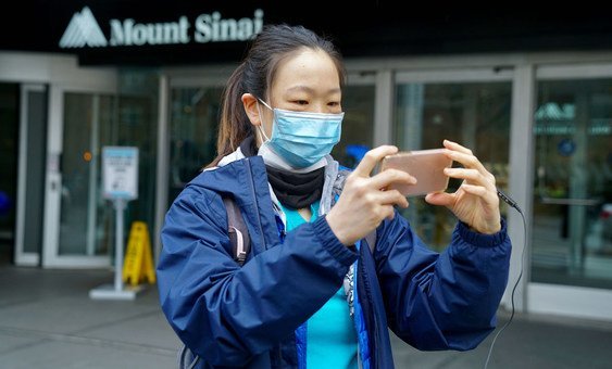 A nurse at the Mount Sinai hospital in Harlem, New York, where patients with COVID-19 are being treated. 