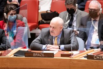 O embaixador brasileiro Ronaldo Costa Filho durante reunião de emergência no Conselho de Segurança sobre a Ucrânia 