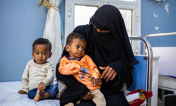 Children are checked for malnutrition at a clinic in Yemen.