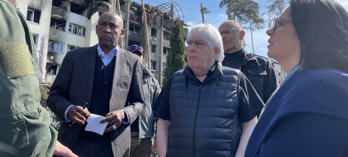 United Nations Emergency Relief Coordinator and Under Secretary-General for Humanitarian Affairs Martin Griffiths in Irpin, Ukraine on 7 April 2022.