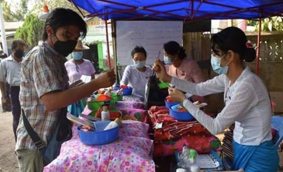 A scene at the quarantine center in Pyay, Myanmar, where Min Min, a trans man, volunteered.