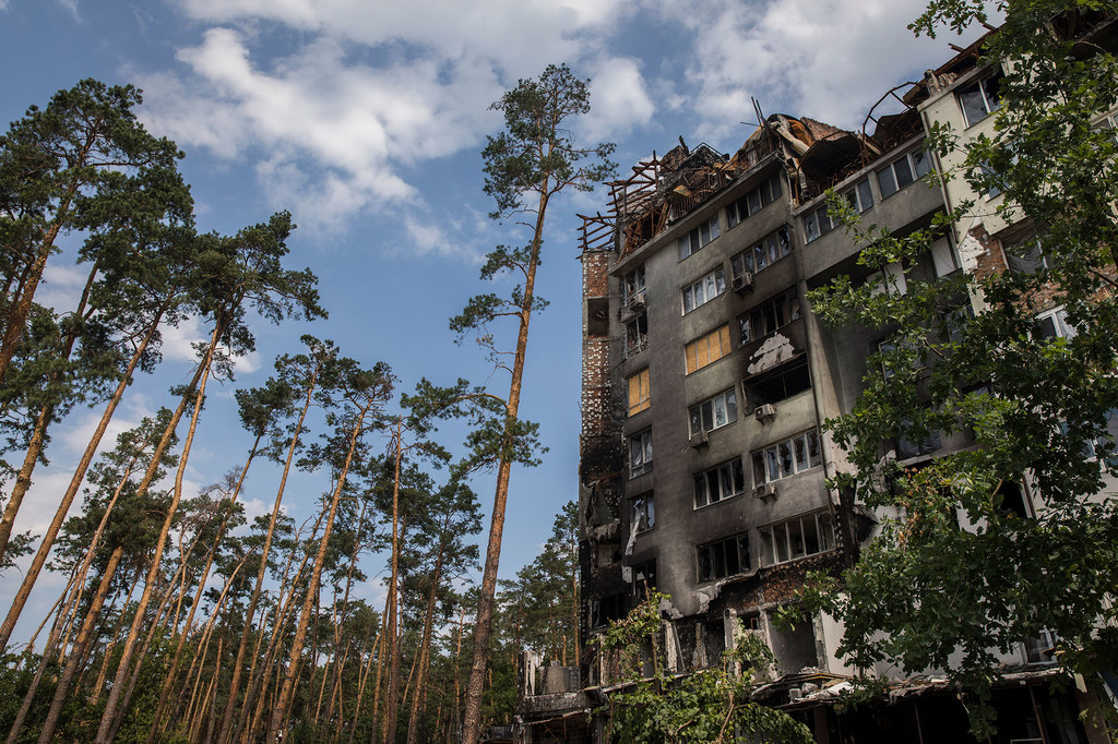 Un bâtiment endommagé à Irpin, en Ukraine.