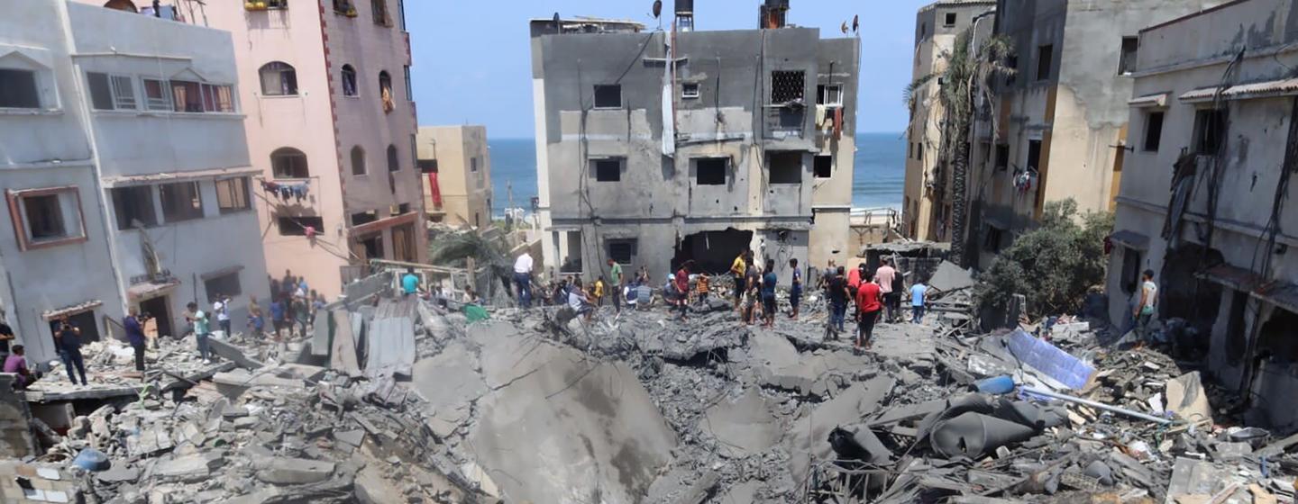 Destruição causada por um ataque israelense em Gaza, no dia 7 de agosto de 2022