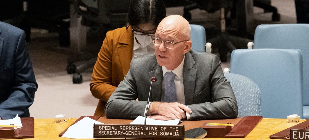 James Swan, Special Representative of the Secretary-General and Head of the UN Assistance Mission in Somalia, briefs Security Council members on the situation in the country.