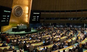联合国大会对结束美国对古巴实施的经济、商业和金融禁运的必要性进行表决。