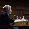 Le Secrétaire général de l'ONU, António Guterres, intervenant par visioconférence (archive)