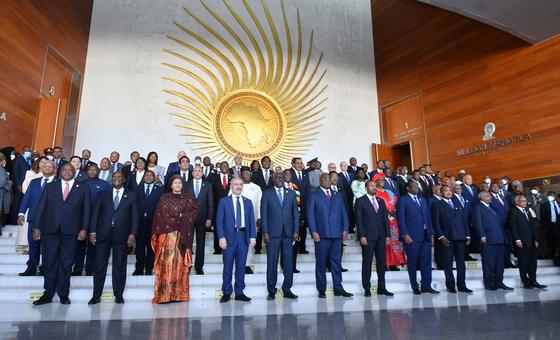Deputy  Secretary-General Amina Mohammed (front row, third left) joins leaders at the at the African Union Summit in Addis Ababa, Ethiopia.