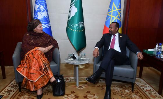At the AU Summit in Addis Ababa, Ethiopia, Deputy Secretary-General Amina Mohammed holds bilateral talks with Prime Minister Abiy Ahmed Ali.