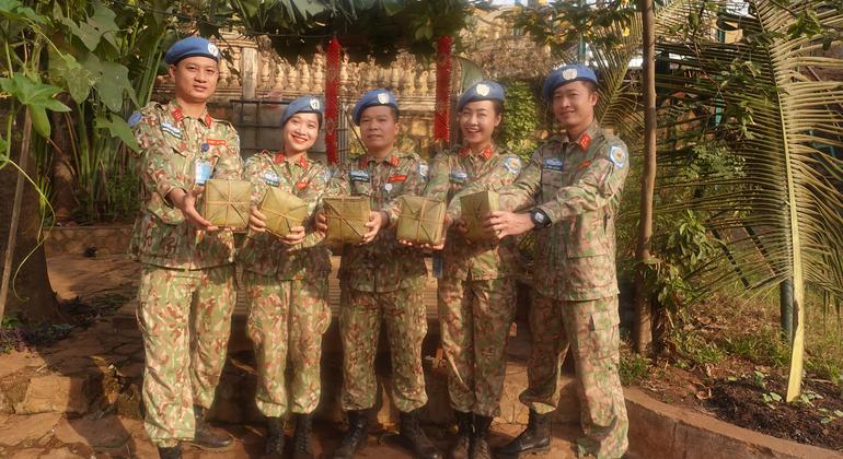 Vietnamese peacekeepers serving with MINUSCA celebrate Vietnamese Lunar New Year at their base in Bangui and display their traditional “CHUNG cakes” a tasty reminder of home. ...