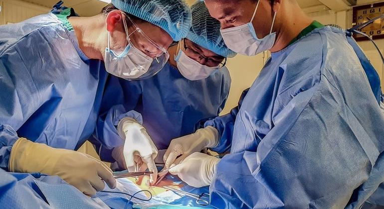 Vietnamese medical personnel serving with UNMISS perform surgery at their hospital in Bentiu, South Sudan.