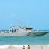 A boat of the Trinidad and Tobago Coast Guard  passes in Maracas Bay, Trinidad and Tobago.