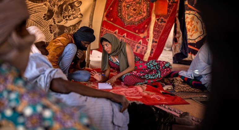 A human rights officer working for the UN peacekeeping mission in Mali  investigates a reported incident in Menaka region.