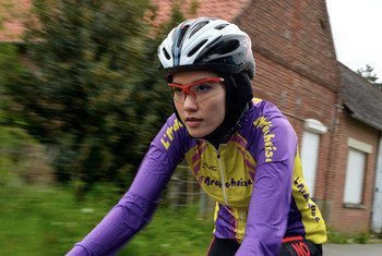 Road cyclist and Tokyo 2020 Refugee Olympic Team member Masomah Ali Zada, originally from Afghanistan, trains near her home in Lille, France. 