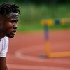 Dorian Keletela, membro da equipe olímpica de refugiados de Tóquio 2020, Sprinter, originalmente do Congo, treina no Centro de Treinamento Nacional de Portugal.