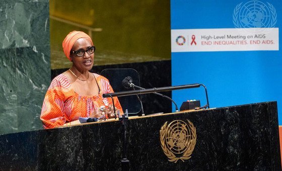 Winnie Byanyima, Executive Director of the Joint UN Programme on HIV/AIDS (UNAIDS), addresses the High-Level General Assembly meeting on HIV/AIDS.