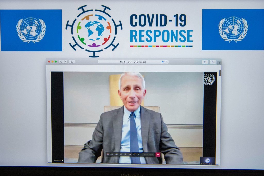 美国国家过敏和传染病研究所主任安东尼·福奇在一次关于“通过创新和研究抗击2019冠状病毒病”的在线对话中发表讲话。