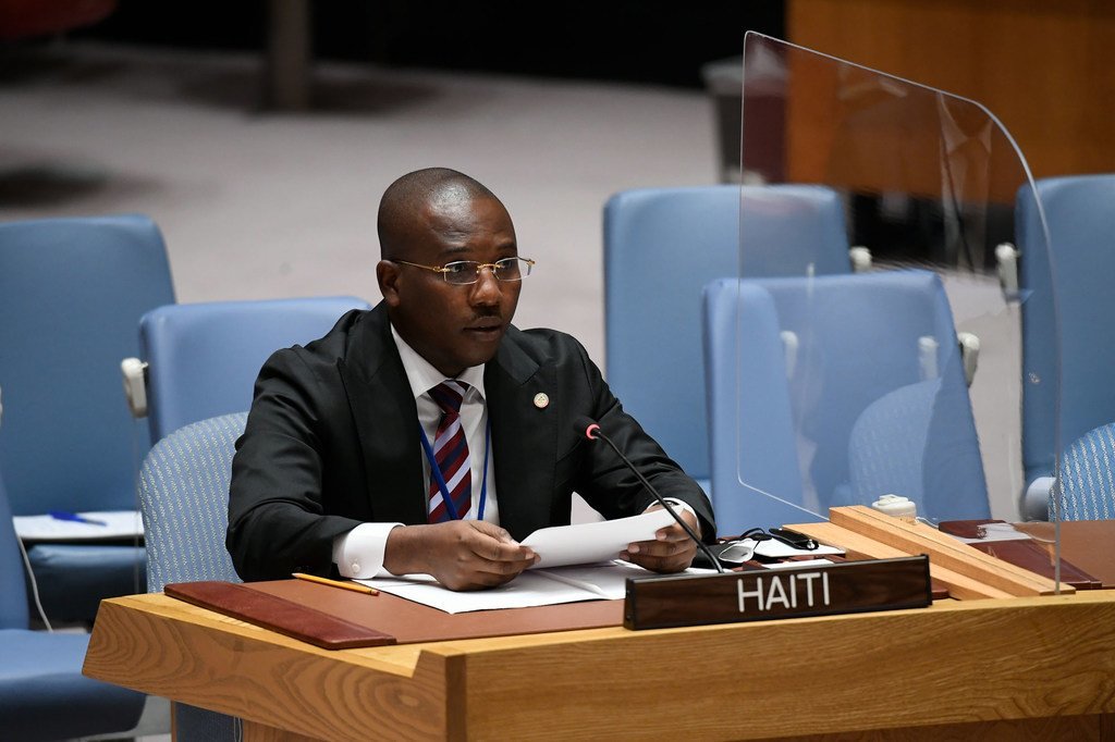 Waziri Mkuu wa Haiti Claude Joseph akizungumzia hali ya nchi yake katika baraza la usalama la Umoja wa Mataifa 
