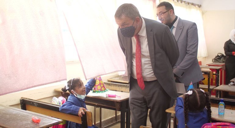 Back-to-school ceremony on 1 September 2020 at the UNRWA Nuzha school in Jordan.