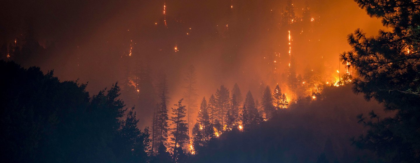 Un incendio masivo causado por condiciones extremedamente secas y cálidas en el Bosque Nacional Klamath en California, Estados Unidos.