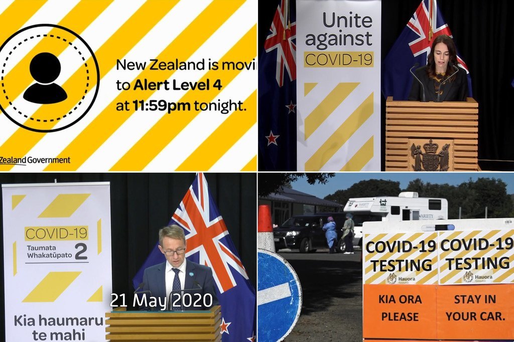 新西兰政府有关疫情的信息宣传全部采用黄白黑三色的统一标识和相同的字体。