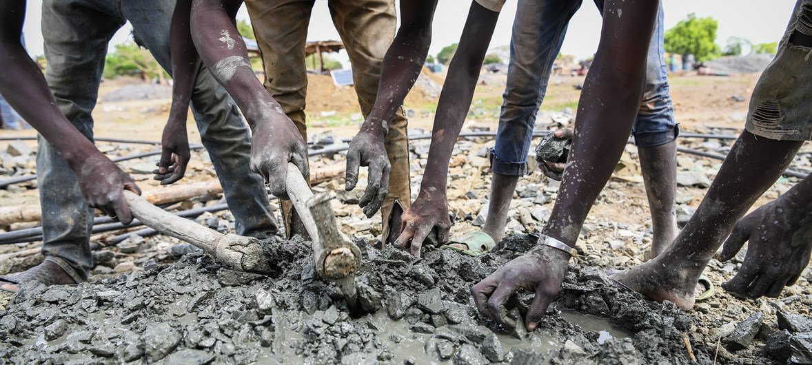 Gold-mining in West Africa is often carried out by hand.