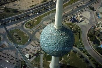 Aerial view of Kuwait Tower, Kuwait.
