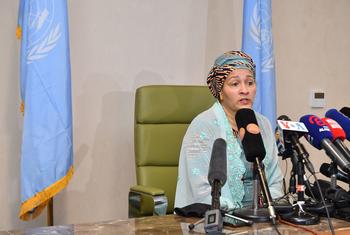 UN Deputy Secretary-General Amina Mohammed briefs the press in Addis Ababa during her visit to Ethiopia.