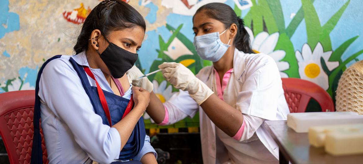 COVID-19 vaccinations are being administered to 15-18 year olds in Rajasthan, India.