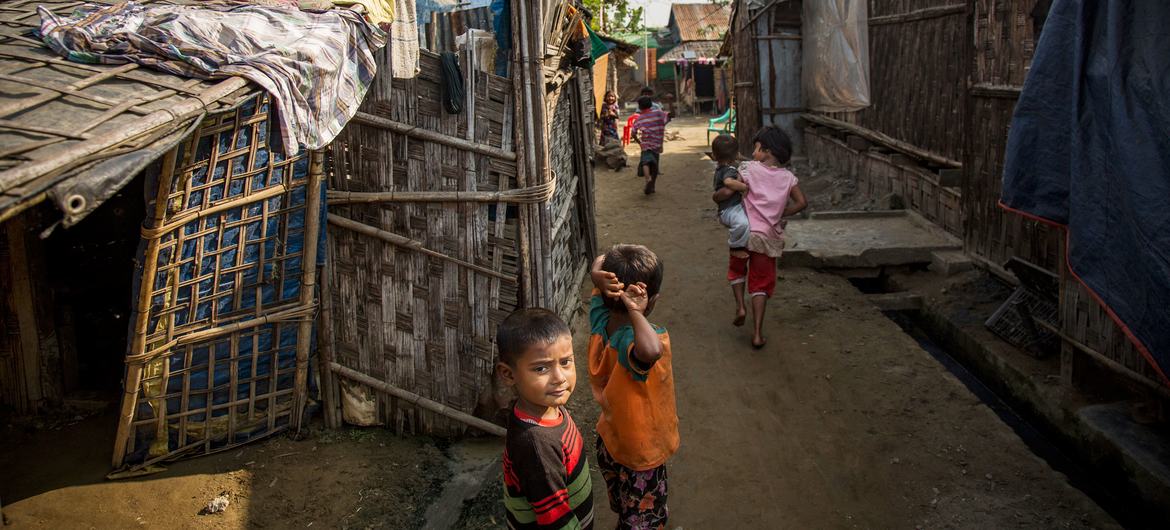 On 29 January 2019 in Mynamar, children play at Thet Kel Pyin Muslim Internally Displaced Persons (IDP) camp in Sittwe, the capital of Rakhine state.