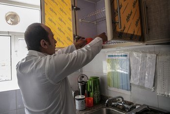 A health worker in a hospital in Sana'a in Yemen, prepares therapeutic milk is prepared for children suffering from malnutrition.  
