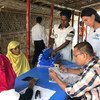 संयुक्त राष्ट्र शरणार्थी एजेंसी (UNHCR) के अधिकारी बांग्लादेश के कॉक्सेज़ बाज़ार की कुटूपलोंग शरणार्थी बस्ती में पंजीकरण में मदद करते हुए. (24 जुलाई 2019)