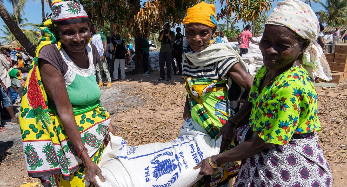 When natural disasters strike, such as cyclones in Mozambique (pictured), WFP mobilizes to feed affected populations.