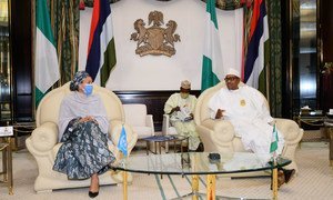 Amina Mohammed, UN Deputy Secretary-General (left), meets the Nigerian President Muhammadu Buhari in the capital, Abuja. 