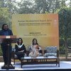 UNDP's flagship publication Human Development Report 2019 released in New Delhi by Ms. Shoko Noda, UNDP Resident Representative in India (centre), Mr. Swastik Das, UNDP Development Economist (right) and Ms. Alka Narang, UNDP Adviser, Gender and Social Inclusion (left).