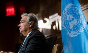 The UN Secretary-General, António Guterres, attends a virtual meeting marking the 75th anniversary of the first United Nations General Assembly which took place in London in January 1946. 